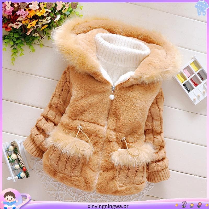 Jaqueta de pelúcia para bebê Casacos de inverno para meninas engrossar casacos de inverno com capuz moda infantil roupa