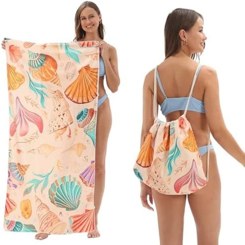 Mochila Dobrável Para Toalha De Praia 2 Em 1 – Camping , Ioga E Viagens , Banho Estampada Com Armazenamento Embutido , T
