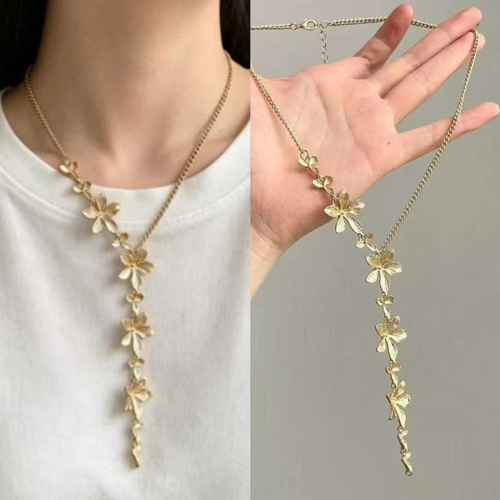 Colar de borla de flor em forma de Y dourado exclusivo temperamento exclusivo moda vintage corrente de clavícula