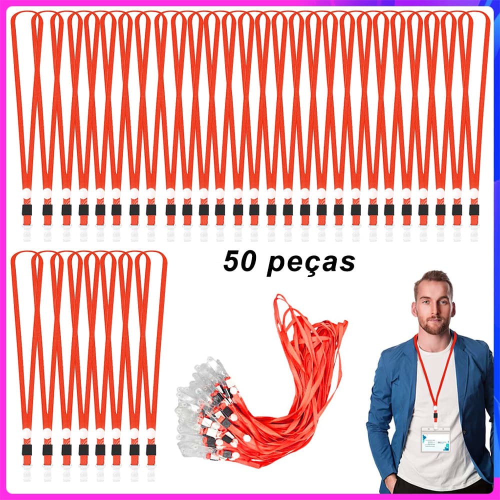 50peças Cordão segurança com cordões planos,45cm,para porta-crachás identificação,identificação cruzeiro,escola,Vermelho
