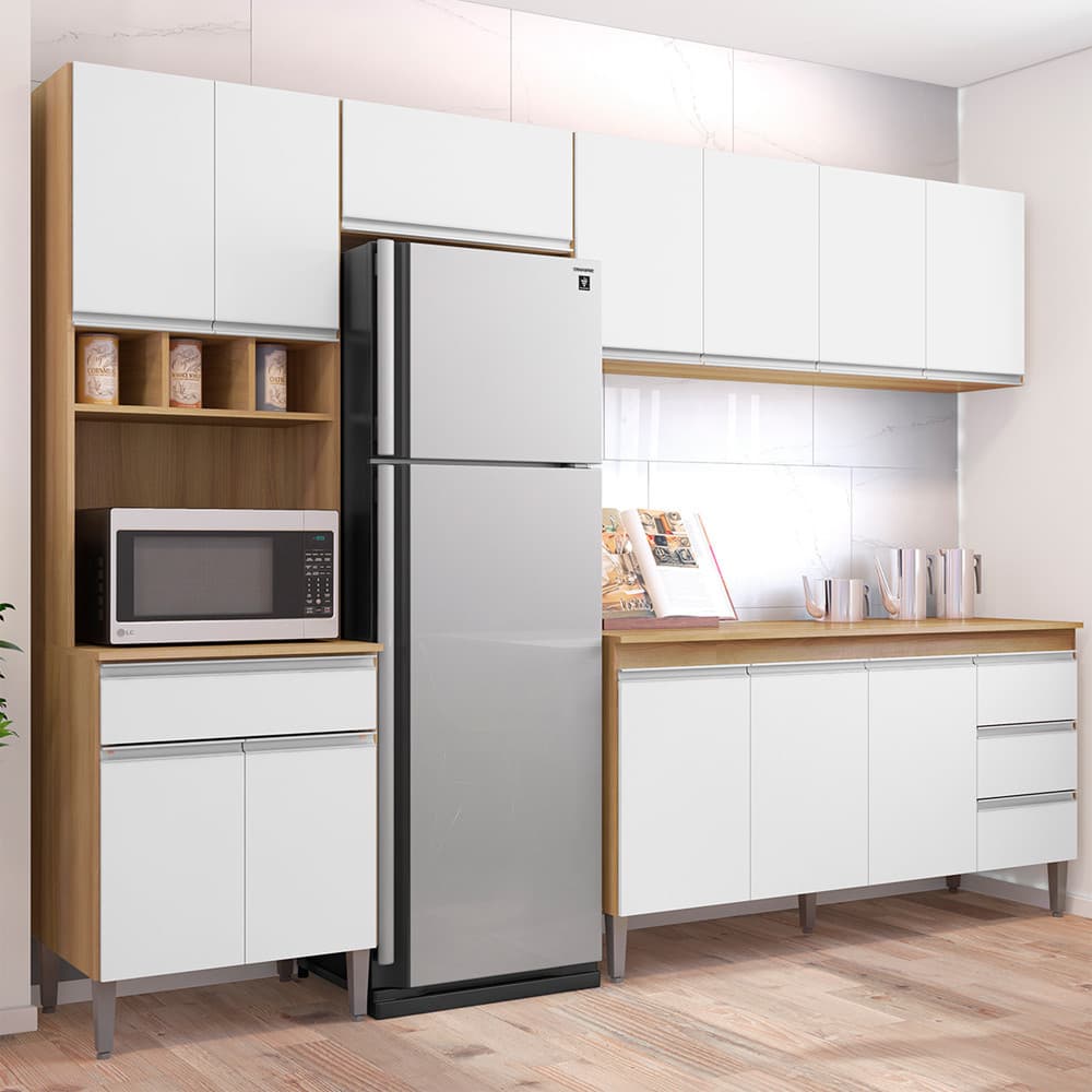 Conjunto Kit Cozinha Completa Moderna Andreia 280cm Resistente AJL Móveis