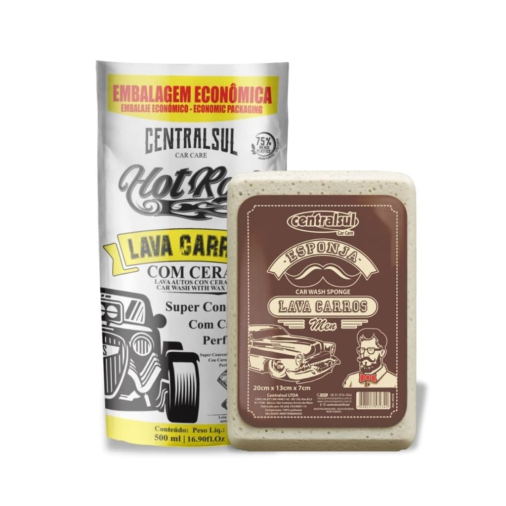 KIT LAVA CARROS HOT ROD C/ CERA 500ML + ESPONJA CENTRALSUL