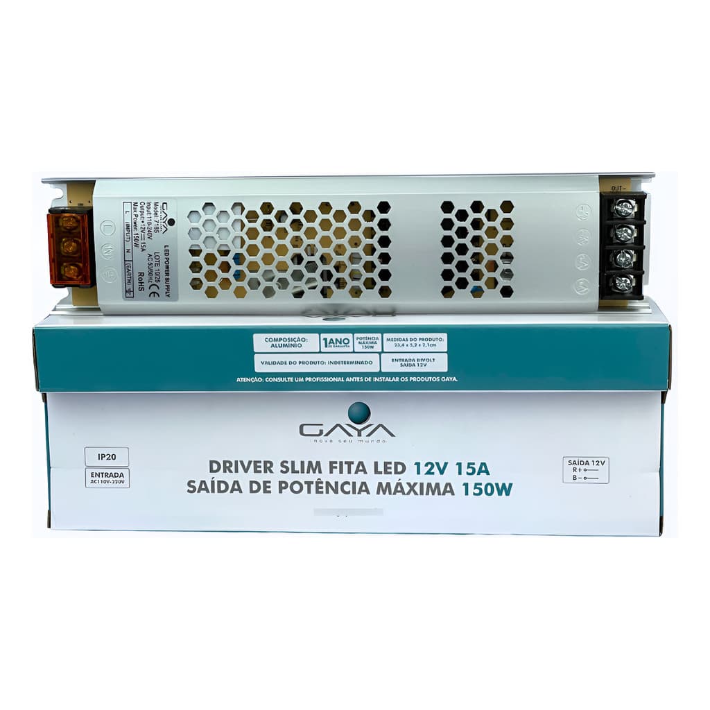 Fonte Chaveada Driver Slim 12v 15a 150w Bivolt Gaya Fita Led