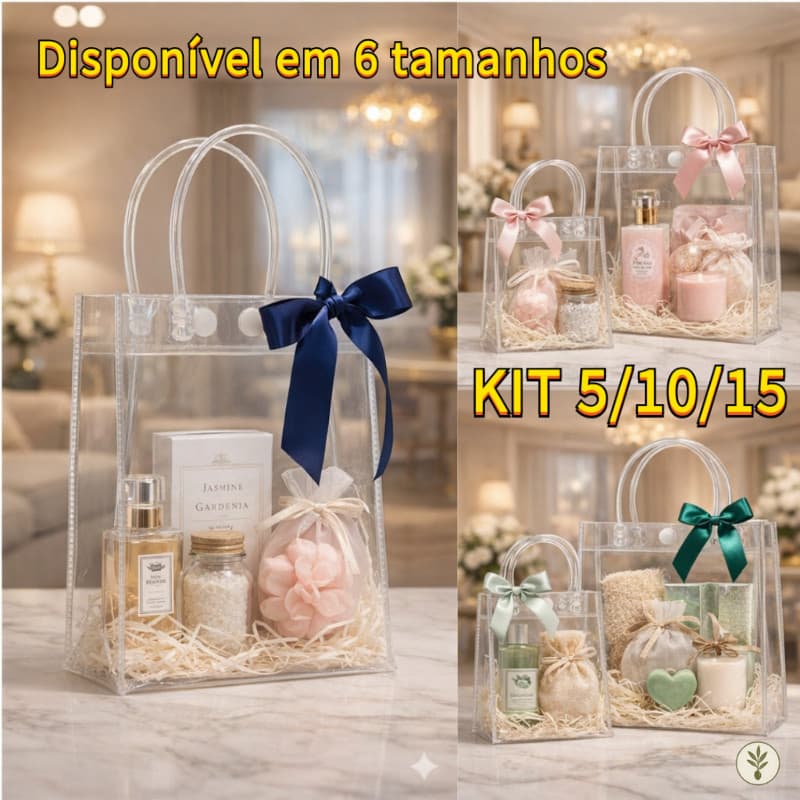 Kit 5/10/15 Sacola Transparente para lembrancinhas Presentes Fecho em Botão PVC Reutilizável Festas