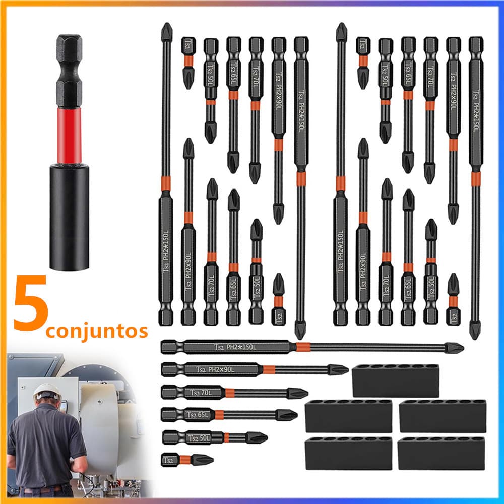 Conjunto de 6 peças de chave de fenda Phillips magnética, broca de impacto de aço S2, haste hexagonal 1/4