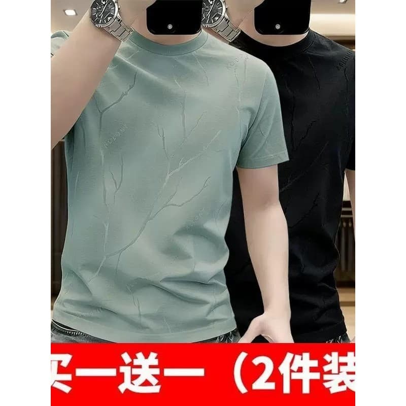 ((Compre um e ganhe outro) Camiseta masculina de algodão Modal de seda gelada verão Plus Size Crack secagem rápida Top f