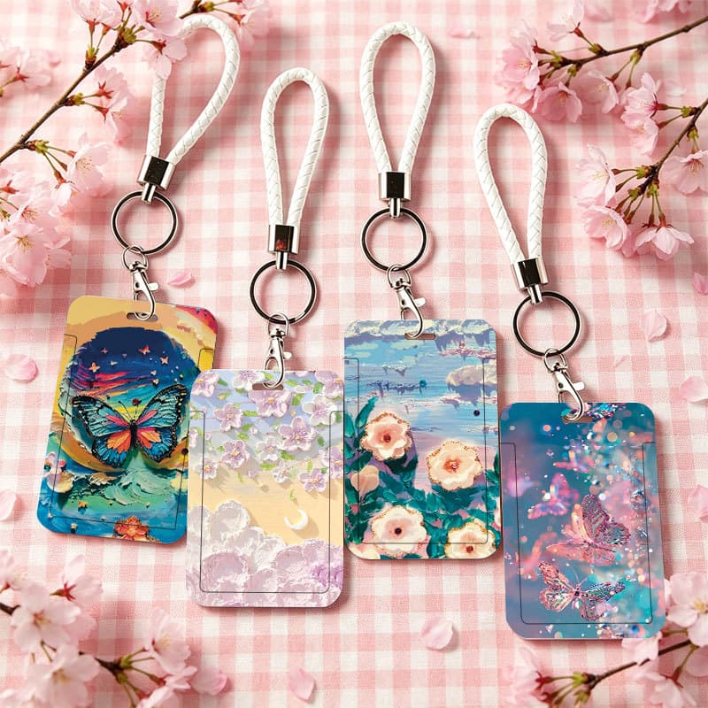 Porta-Cartões De Pintura A Óleo Dreamy Cherry Blossom , Tipo Deslizante Para Campus , Metro E Transporte Público