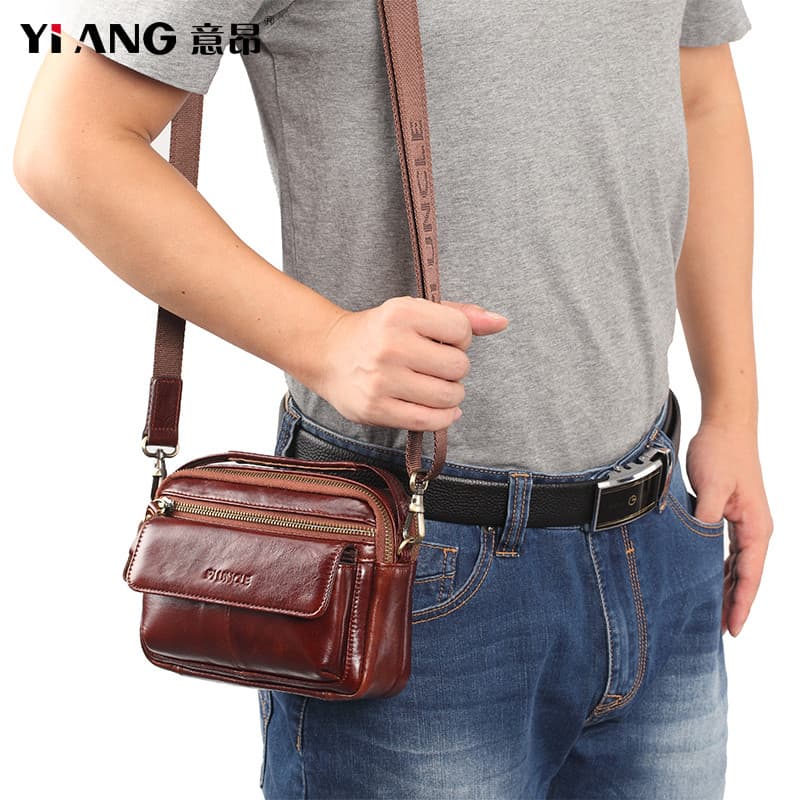 Nova bolsa de ombro de couro genuíno masculina multifuncional Mini Cross-body pequeno saco primeira camada Horizontal Mu