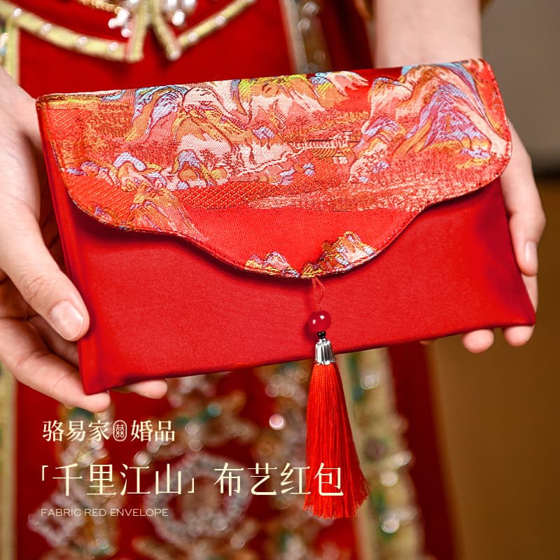 Luoyijia tecido mudança batom Envelope casamento especial criativo cetim tamanho grande dez mil Yuanli Shi Fengjing chá