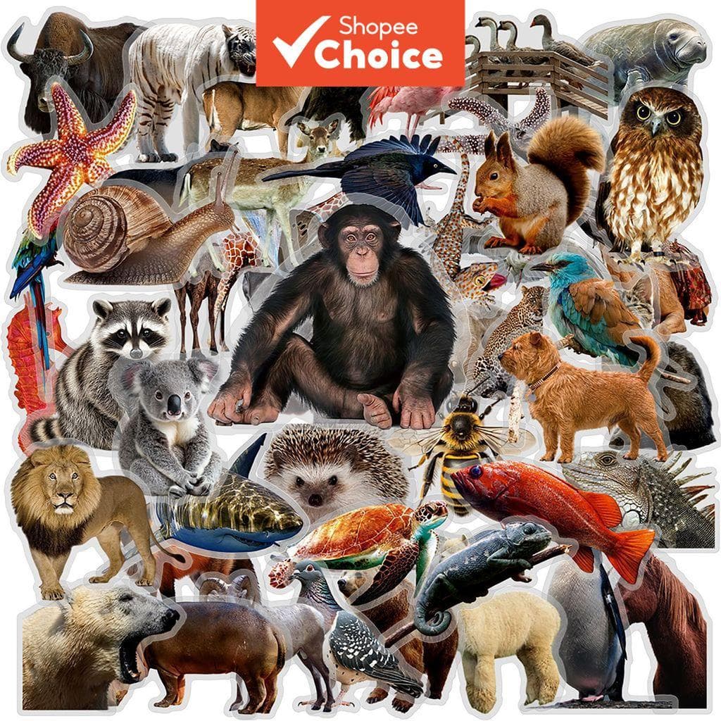 Natureza Realista Animal PET Adesivos 5x50 Pçs Bonitos À Prova Dwaterproof Água Para Capacete Skate Bagagem Diário