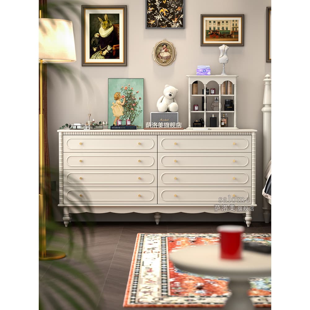 Gaveta de madeira maciça estilo creme, sala de estar, parede traseira, armário de armazenamento, francês, americano, qua