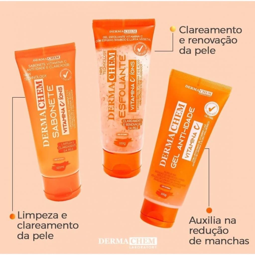 Kit Skincare Dermachem Sabonete Facial Esfoliante e Gel Vitamina C íons