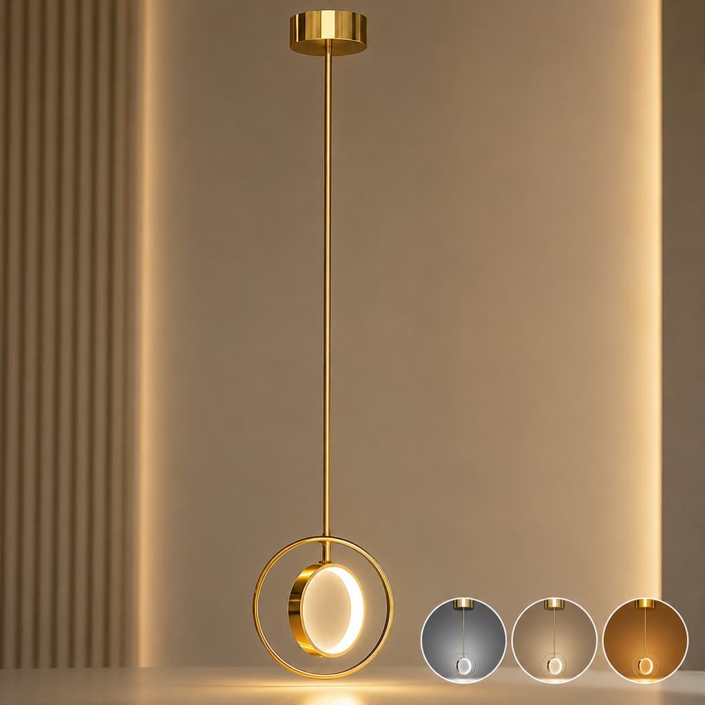 Pendente Led Cristal Dourado Moderno 8w Lustre Suspenso 3 Cores Bivolt Decorativo Aaatop Luz Apartamento