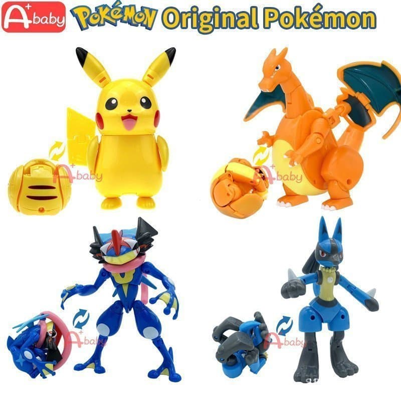 Pokémon (Pikachu/Charizard/Greninja/Lucario/Mewtwo/Eevee) Brinquedo Transformável, Caixa Nova, Presente de Aniversário p