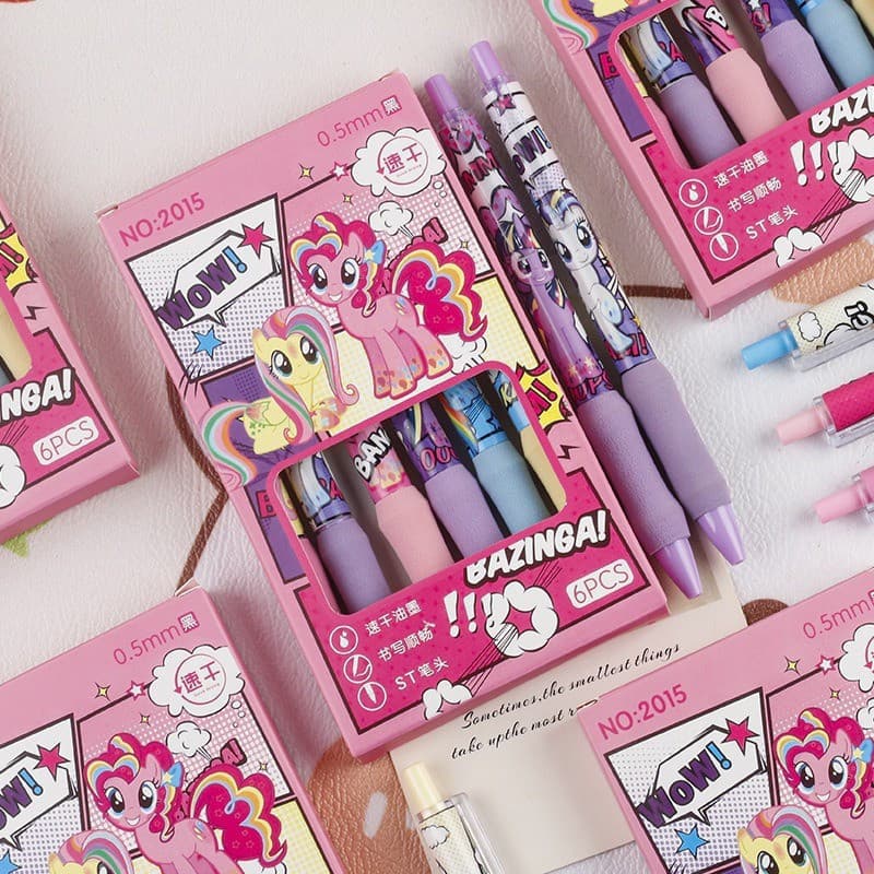 Conjunto de 6 Canetas Gel Pretas My Little Pony, Estilo Fofo, Adequadas para Material de Escrita de Estudantes VT06