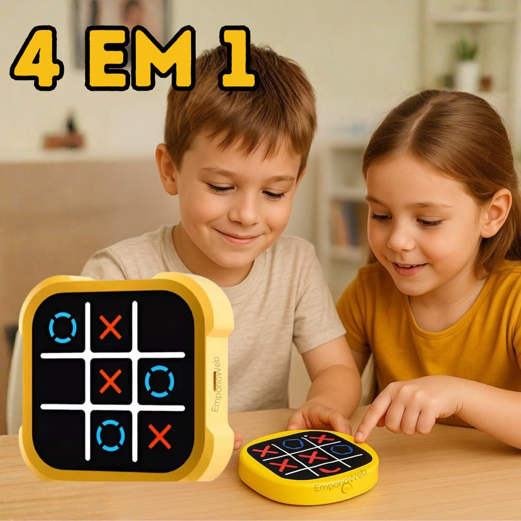 Jogo Da Velha Digital Eletrônico 4 Em 1 Recarregável Usb Led Educativo Interativo Portátil Viagem
