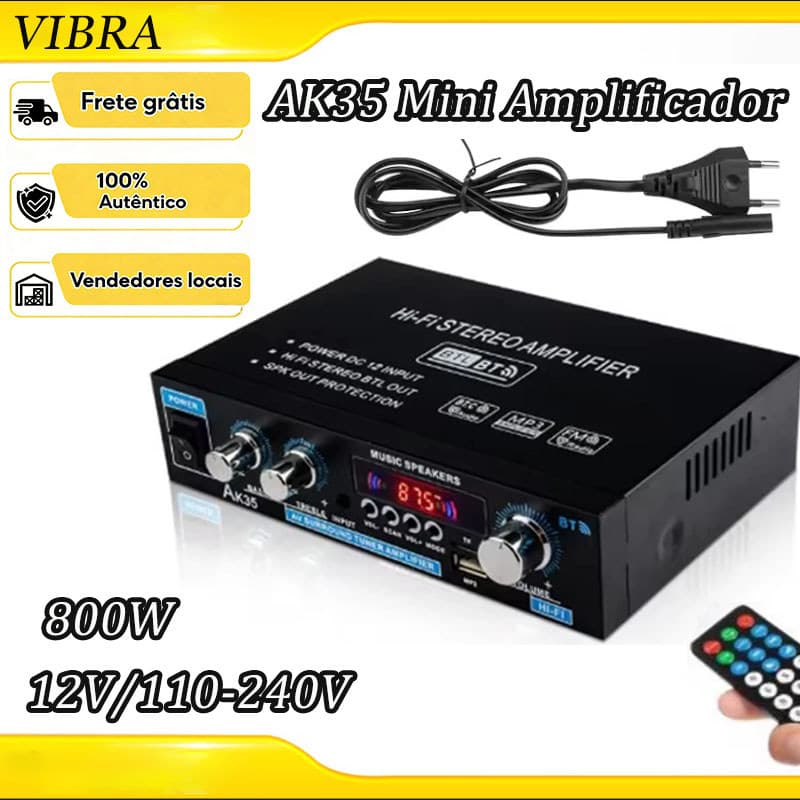 AK-35 Amplificador 800W 2CH Home Kit Subwoofer 110-240V Com FM , USB E Hi-Fi