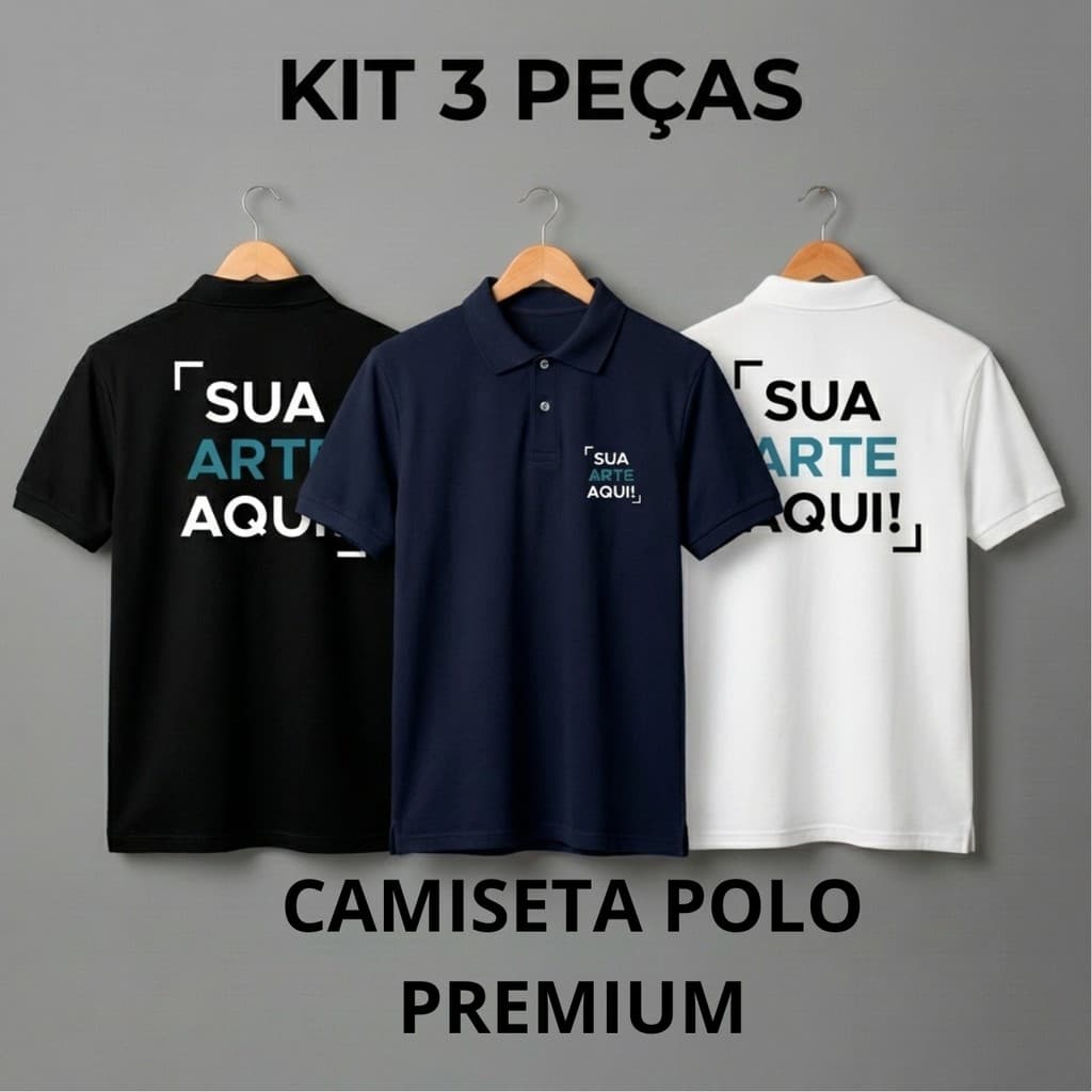 Kit 3 Camisa Polo Piquet Personalizada Unissex Premium