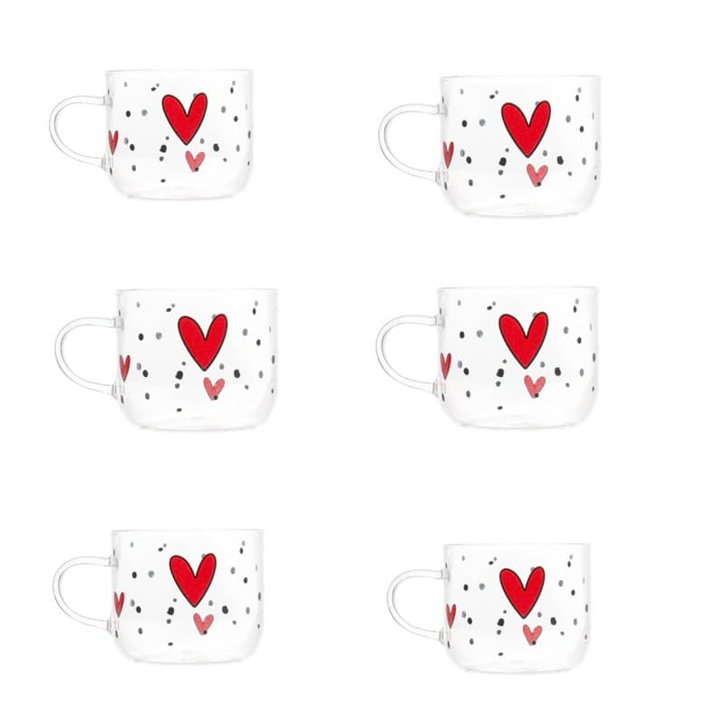 Conjunto 6 Canecas de Vidro Para Café Resistente ao Calor Heart Wolff- 120ml