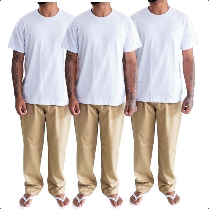 KIT 3 Calça de Sarja CDP Caqui Sem Bolso Uniforme