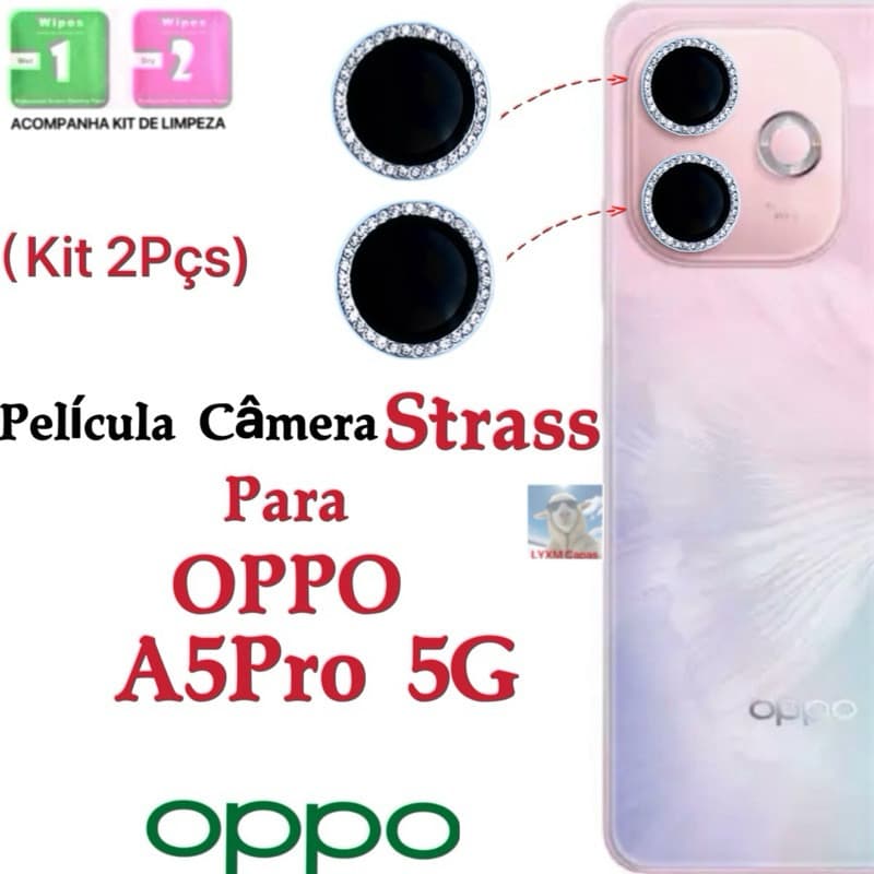 Kit (*2Pçs) Película Câmera Diamante Para oppo A5 Pro 5G protetor lente Traseira Vidro Colorido Stass