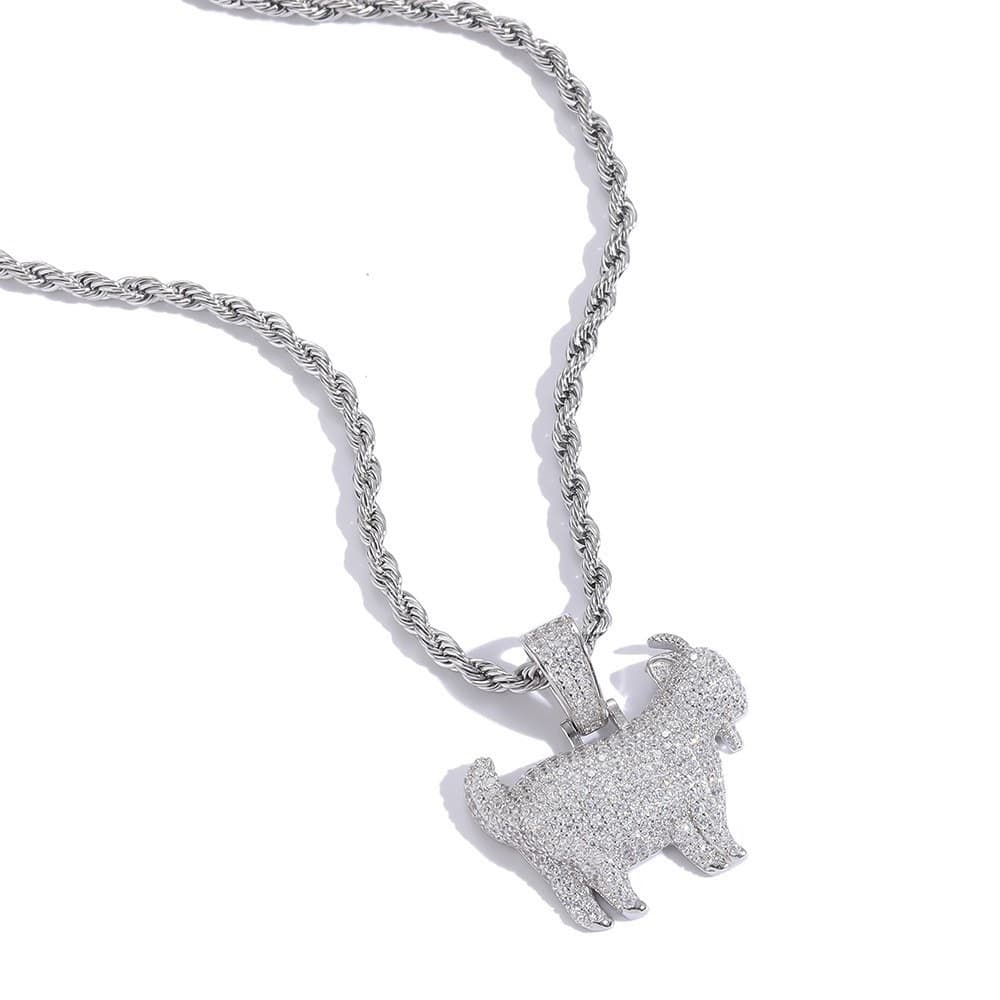 Colar de corrente brasileira de 3 mm com pingente de cabra de cristal de gelo.