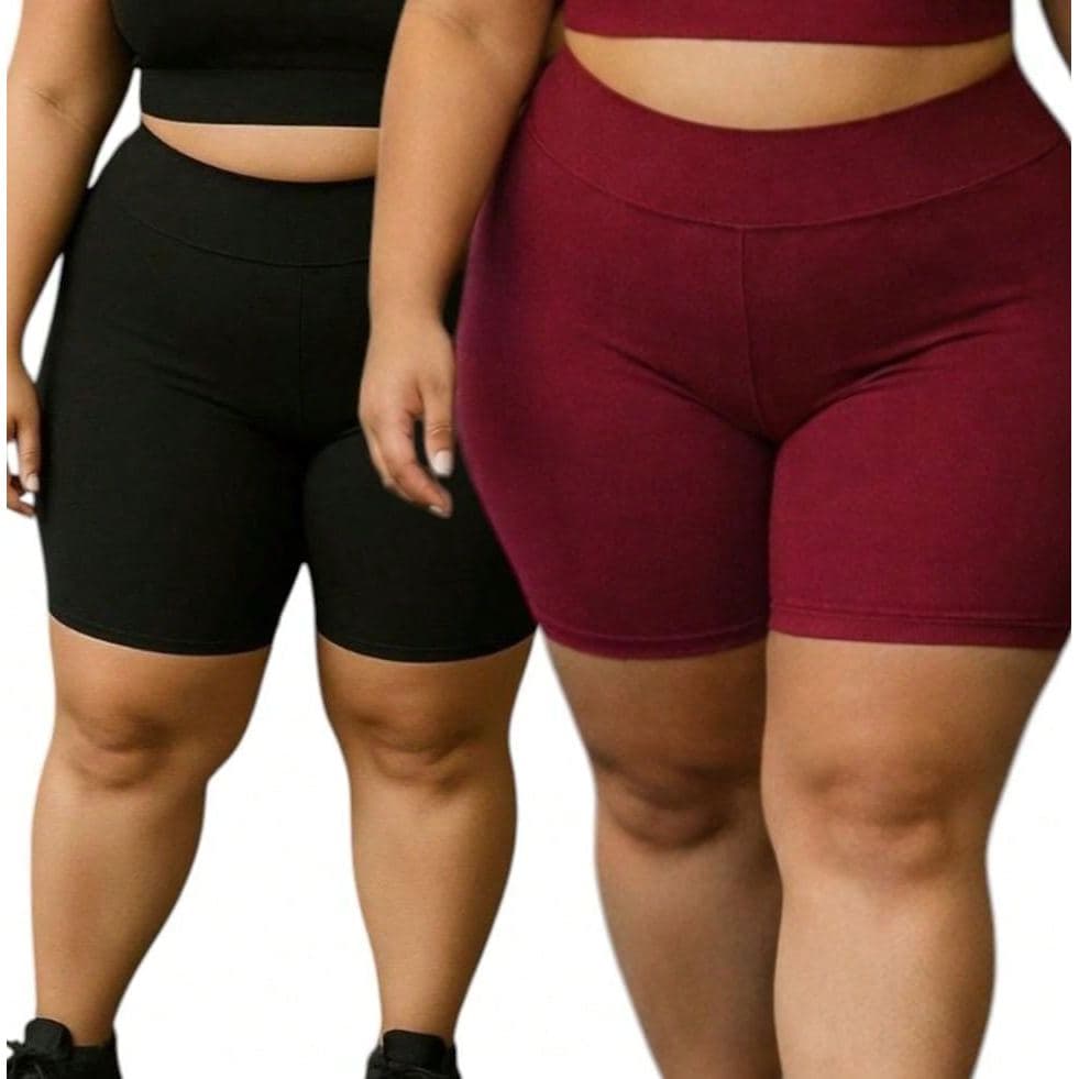 Kit 2 Shorts Femininos Plus Size Suplex Cintura Alta Short Legging Fitness Academia do GG ao G3