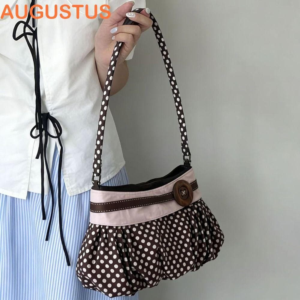 Bolsa Tote De Lona AUGUSTUS , De Ombro De Bolinhas Estilo Coreano De Grande Capacidade Retrô Plissada Nas Axilas