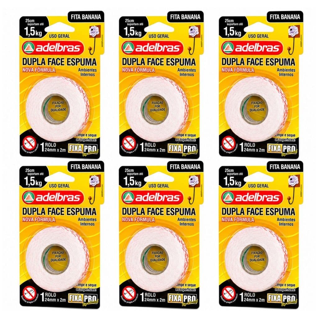 Kit 6 Un Fita Dupla Face 24mm x 2m Fixa Pro - Adelbras