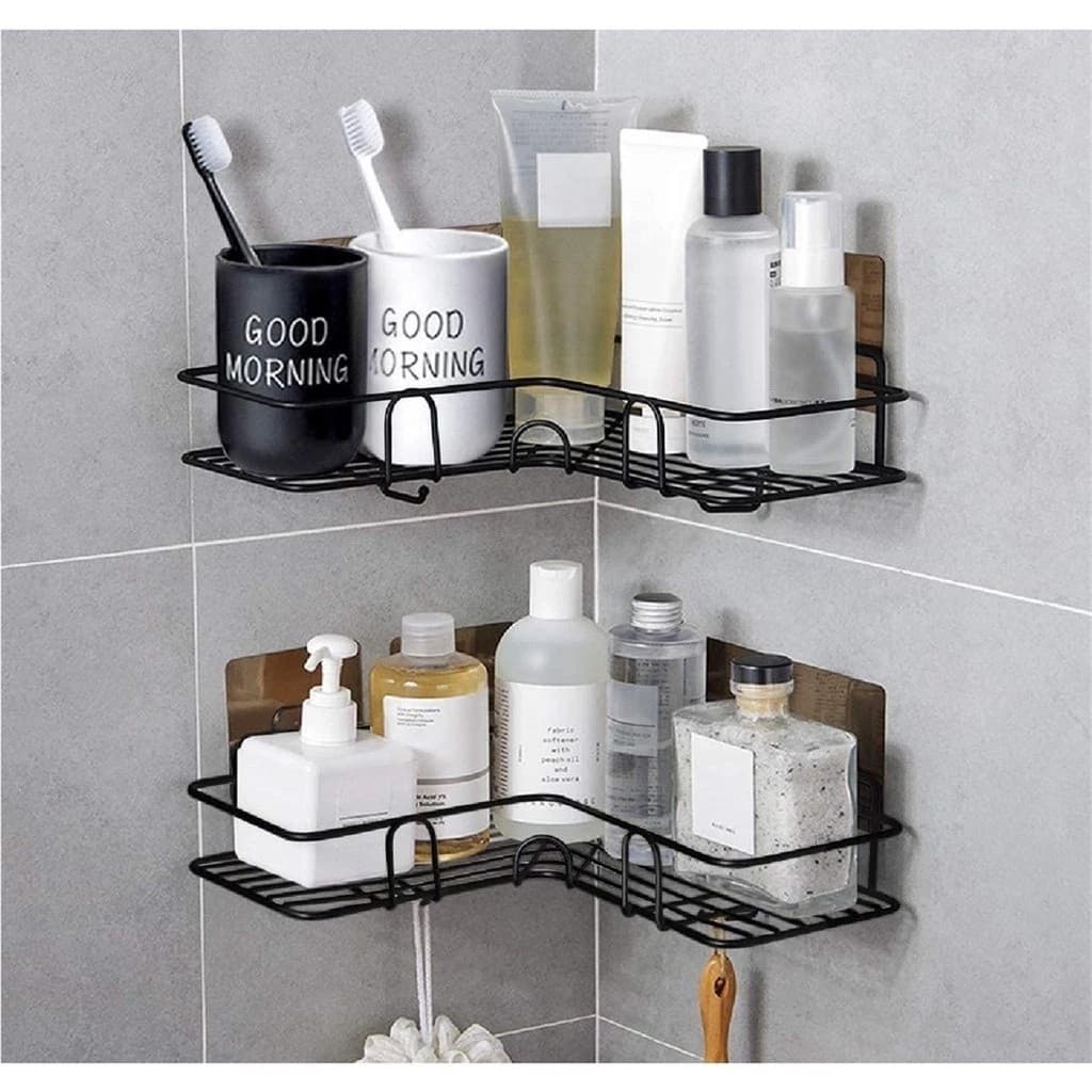 Prateleira Canto Banheiro Kit 2 Peças Suporte Parede Organizador Shampoo Sabonete Porta Temperos