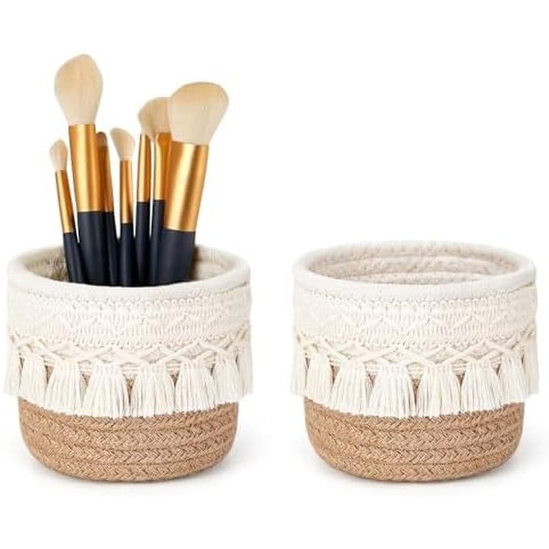 Mkono Macrame Maquiagem Pincel Titular Organizador Pente Pincéis Mini Cesta De Armazenamento Conjunto De 2 Cestas De Dec