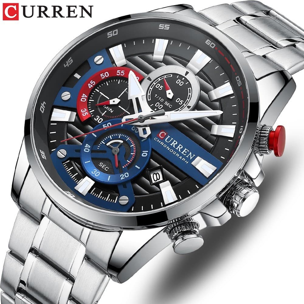 Relógio de Quartzo Masculino Original CURREN em Aço Inoxidável à Prova d'Água/Casual/Empresarial/Retrô/Militar CR15SX ST