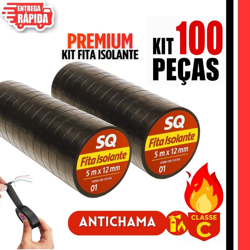 Kit 100/80/60/40 Fitas isolante Antichama Preta para Eletricista uso Geral Industrial e Domestico - 5m