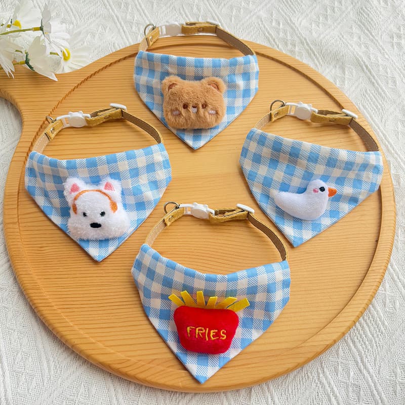 Bandana para animais de estimação, coleira xadrez de desenho animado, babador para gato, fantasia de verão, cachorro fof