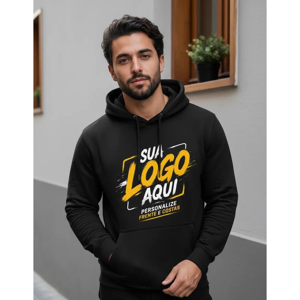 Blusa Moletom Canguru Sua Arte Logo Estampa Desenho Personalizado Unissex