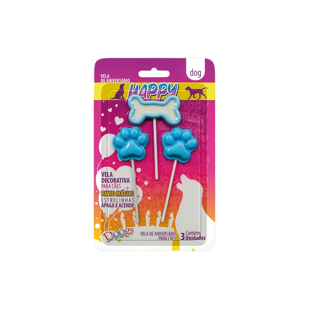 Vela Decorativa DOOGS  Aniversario Pet cor Azul