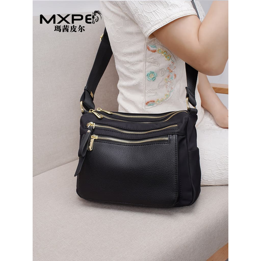Marcy Pier Oxford Pano com Couro Cross-body Bolsa Multicamadas de Grande Capacidade Prática Simples Bolsa de Ombro Média