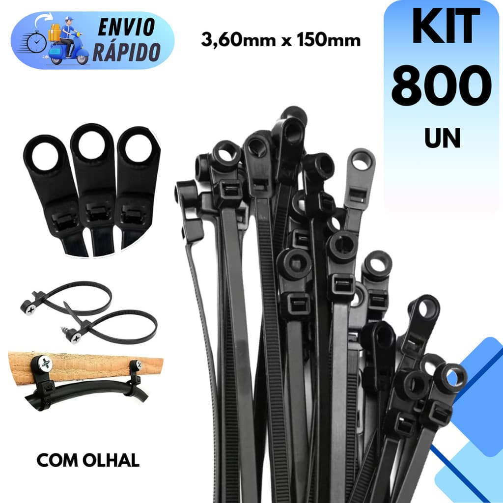 KIT 800 ABRAÇADEIRAS NYLON 3,60MM X150MM COM OLHAL ENFORCA GATO CINTA PLÁSTICA