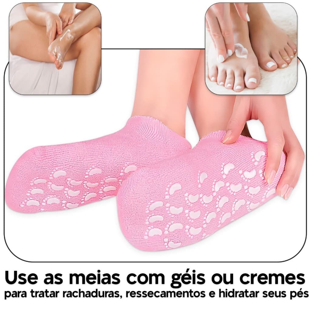 Meias Femininas Antiderrapantes Hidratantes com Silicone Interno  para Ressecamento Rachadura Tratamento Cremes JUDY