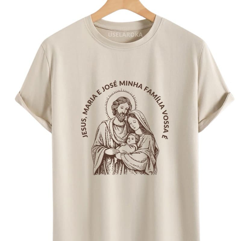 Camiseta Católica Sagrada Família Jesus Maria e José  Camisa Cristã Unissex Algodão