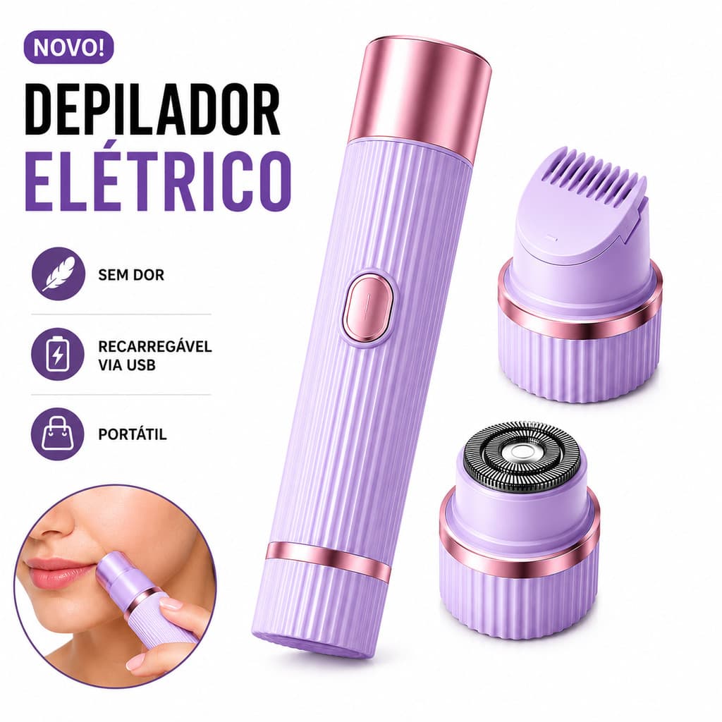Depilador Indolor 2 em 1 Portátil – Removedor de Pelos Facial e Corporal Sem Fio USB Recarregável