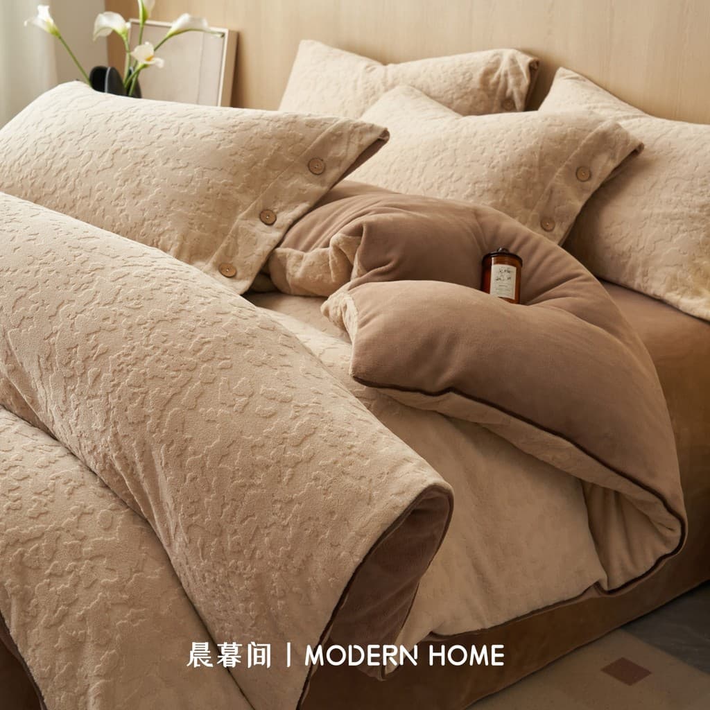 Luz de luxo High-End sentir inverno engrossado leite velo cama conjunto de quatro peças 2025 novo estilo lençol colcha c
