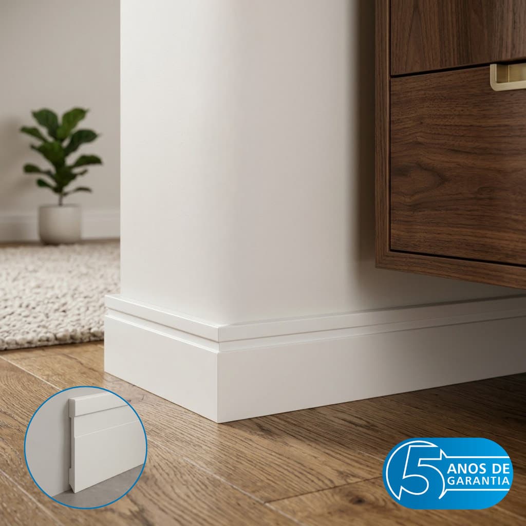 Rodapé Premium Branco 10cm - Com Passa Fio, À Prova D'água e Garantia de 5 Anos