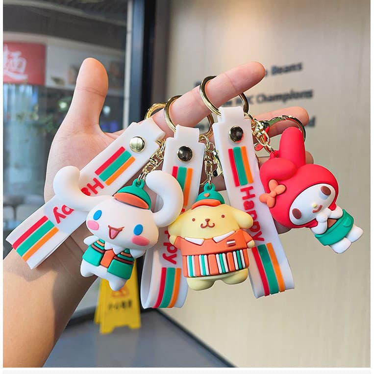 Novo feliz boneca chaveiro casal carro mochila chaveiro requintado pingente pequeno presente