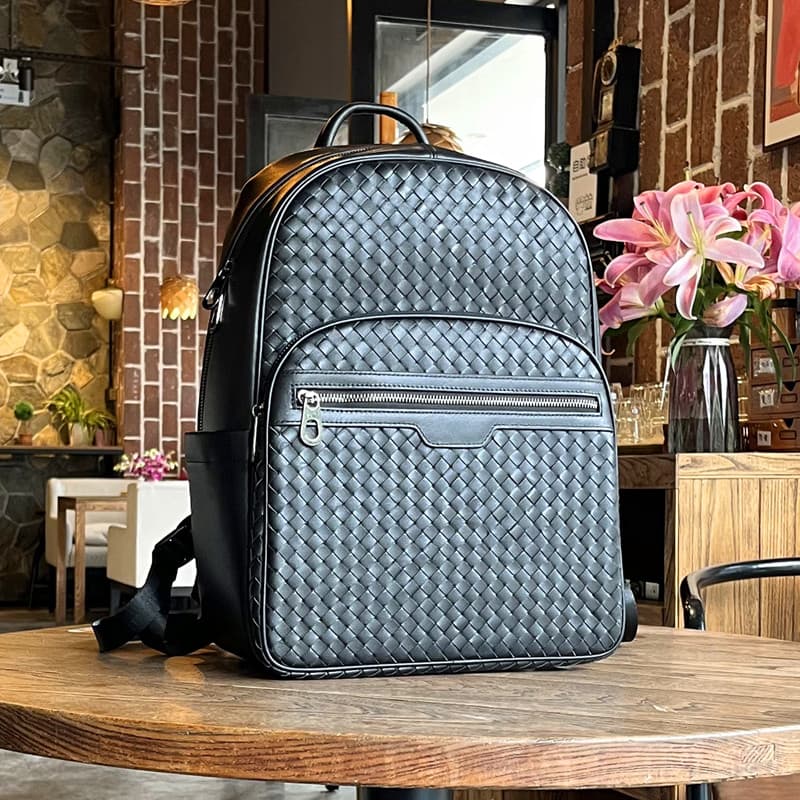 Genuíno couro genuíno negócios Commuter tecido mochila masculina Napa couro High-End saco de viagem de negócios mochila