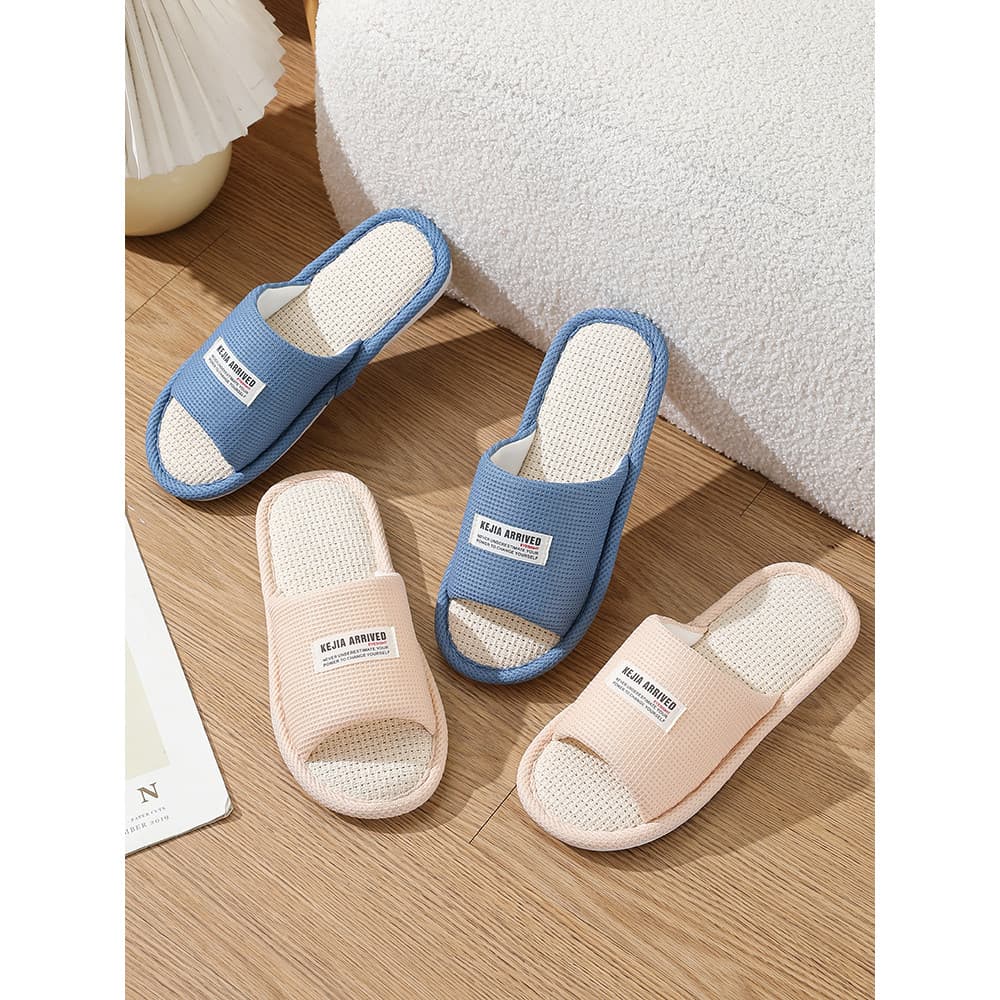 Chinelos de linho puro estilo japonês para casa piso de madeira feminino 2026 novo estilo absorvente de suor pano de ver
