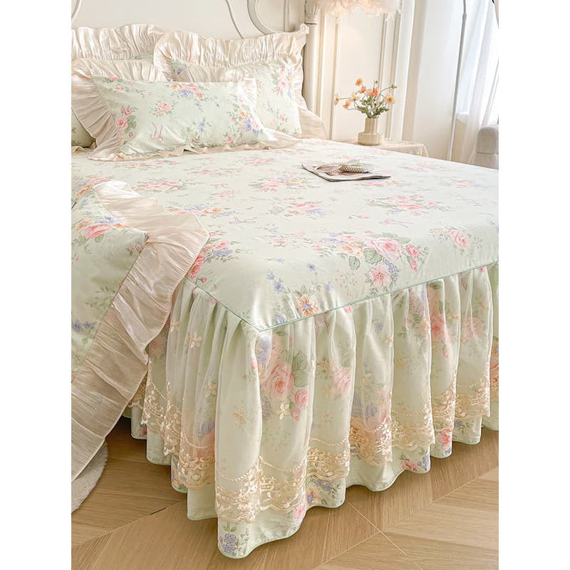 Langsha novo estilo de algodão renda saia cama única peça puro algodão colcha conjunto folha três quatro peças conjunto