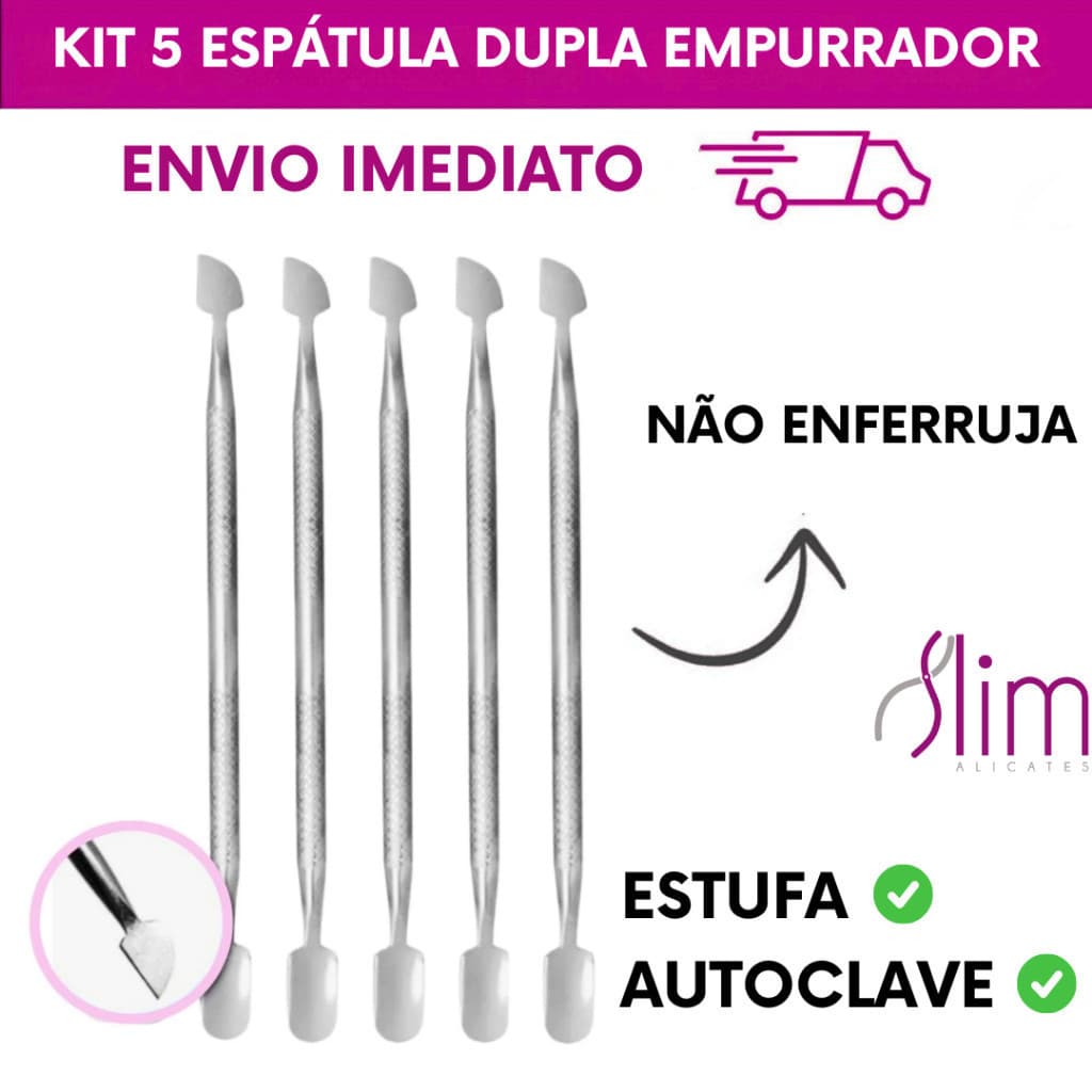 Kit Slim 5 Peças – Espátulas Duplas Inox para Unhas e Cutículas