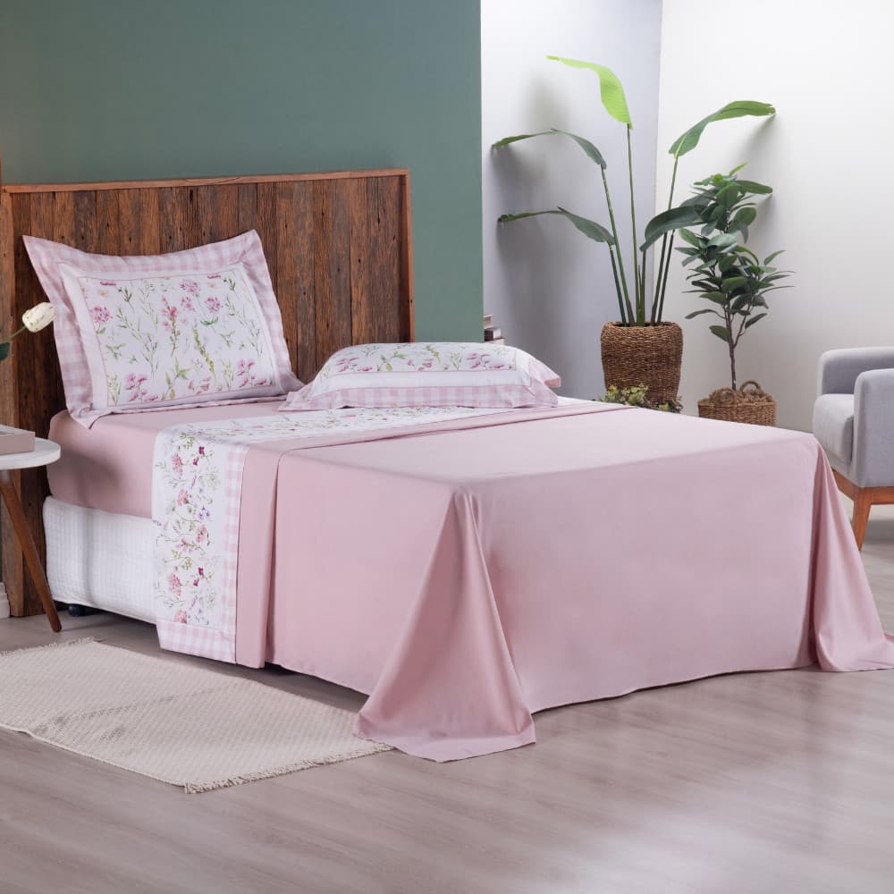Jogo de Lençol Lily Queen 4 Peças 300 Fios Micropercal Estampado Floral