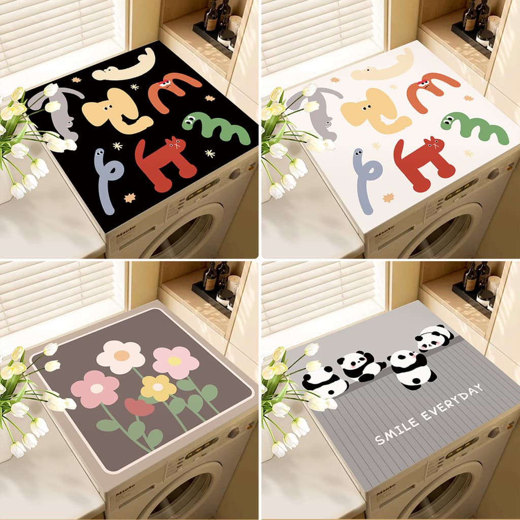 Tambor dos desenhos animados máquina de lavar roupa capa esteira absorver água protetor solar geladeira capa pano Anti-p
